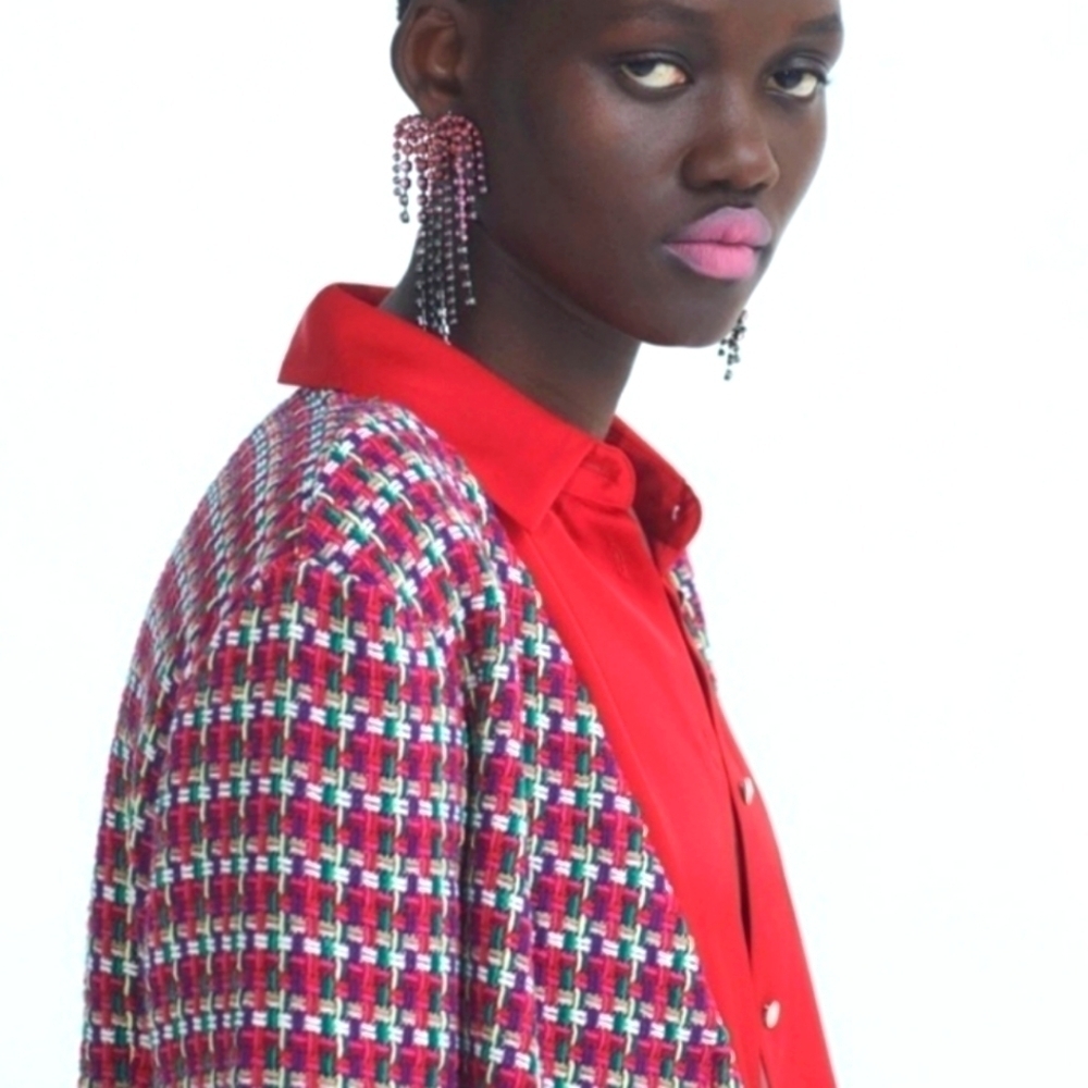 Zara Frayed Textured Crop Blazer M